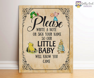 Book Themed Baby Shower Party Sign - Please Write A Note
