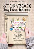 Storybook Baby Shower Invitation with Book Request, Diaper Raffle Insert and Thank You Card