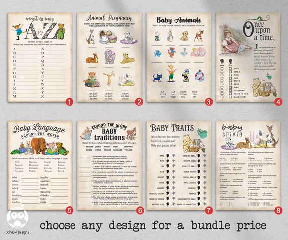 Classic Storybook Themed Baby Shower Games Bundle Set