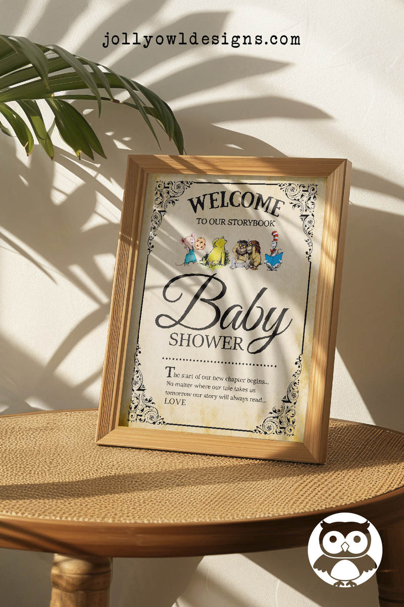 Book Themed Baby Shower Party Sign - Welcome Sign – Jolly Owl Designs