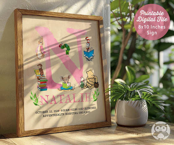 Birth Month Display Classic Storybook Themed Birth Announcement-Birth Stats Display Decor ...