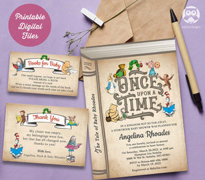 Classic Storybook Baby Shower Invitation Bundle with Book Request and Thank You Card