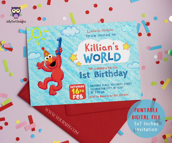 Elmo's World Birthday Party Invitation Card - Digital File