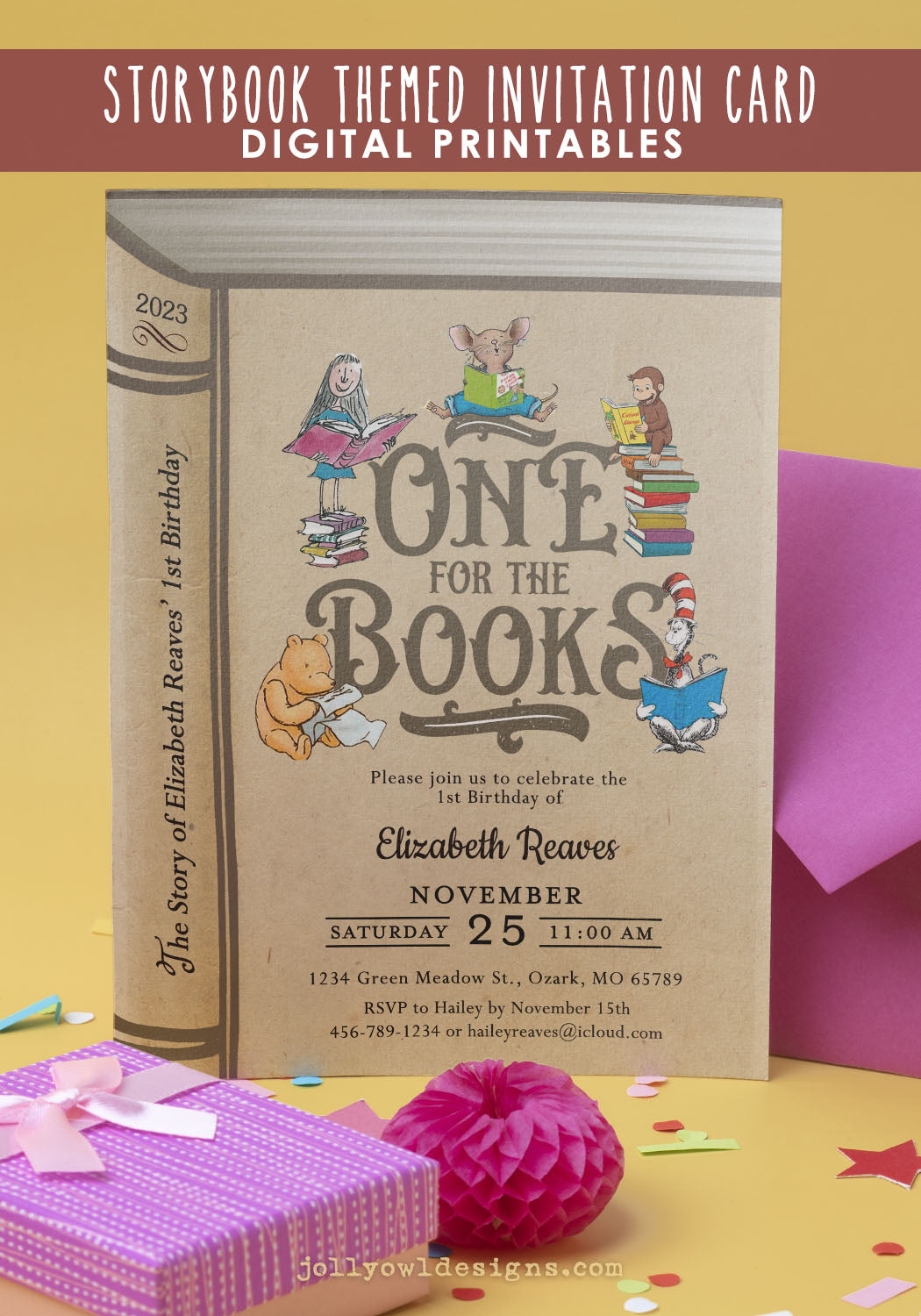 Book Themed Birthday Party Invitation - One For The Books – Jolly Owl ...