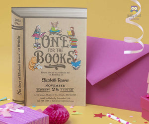 Book Themed Birthday Party Invitation - One For The Books