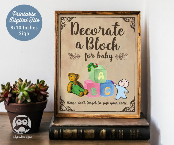 Classic Story Book Themed Baby Shower - Decorate A Block For Baby