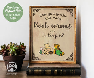 Book Themed Baby Shower Sign - Can You Guess How Many Bookworms Are In The Jar?