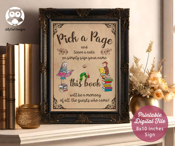 Classic Stroybook Themed Baby Shower Party Sign - Pick A Page