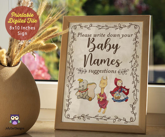 Classic Story Book Themed Baby Shower Party Sign - Baby Names Suggestion