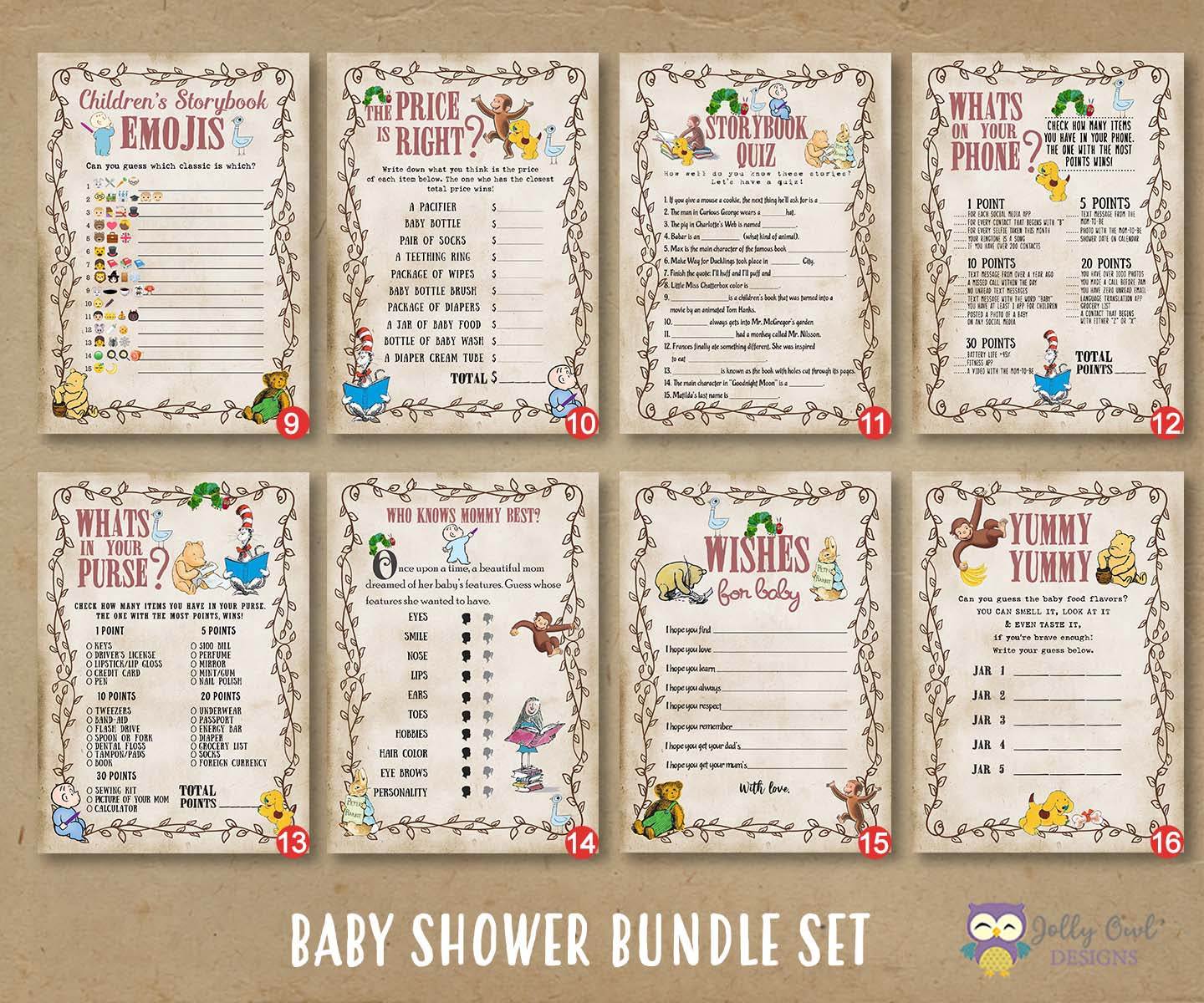 Editable Storybook Baby Shower Games Bundle Book Baby Shower