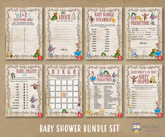 Storybook-Book Themed Baby Shower Games Bundle Set