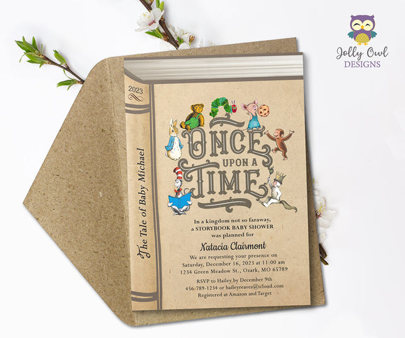 Storybook-Book Themed Baby Shower Invitation -Once upon A Time