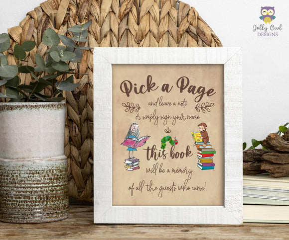 Storybook-Themed Baby Shower Party Sign - Pick A Page Guestbook Sign