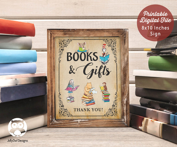 Classic Storybook Themed Baby Shower or Birthday Party Sign - Books and Gifts