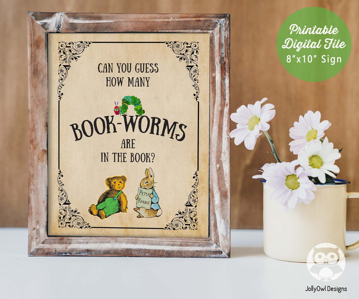 Book Themed Baby Shower Sign - Can You Guess How Many Bookworms Are In ...