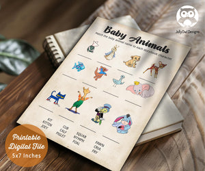 Storybook - Book Themed Baby Shower Game Card - Baby Animal Name