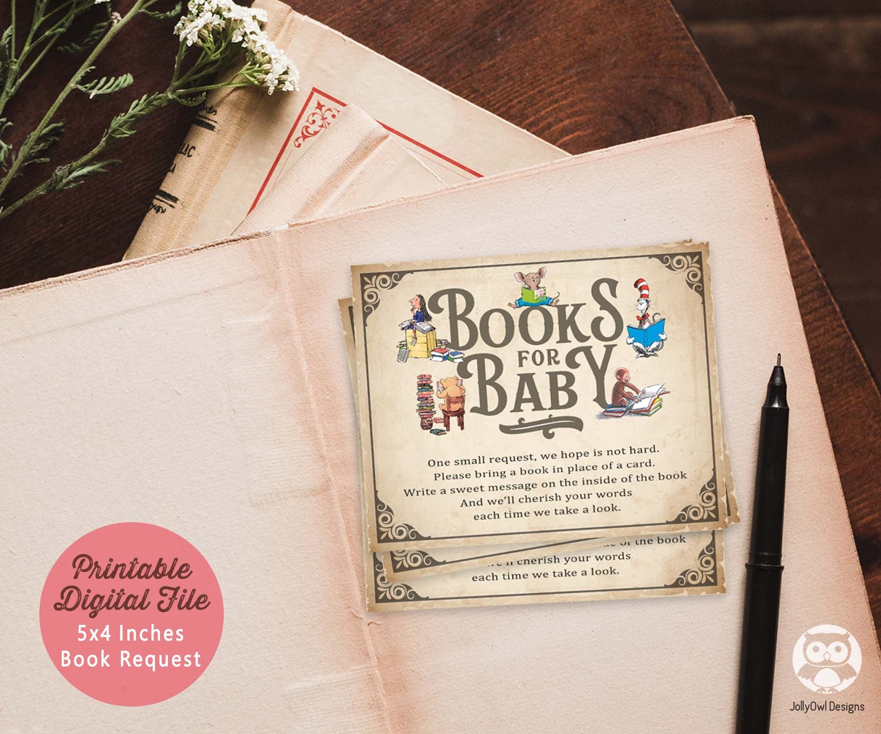 Classic Storybook Baby Shower Bring A Book Insert - Book Request Card ...