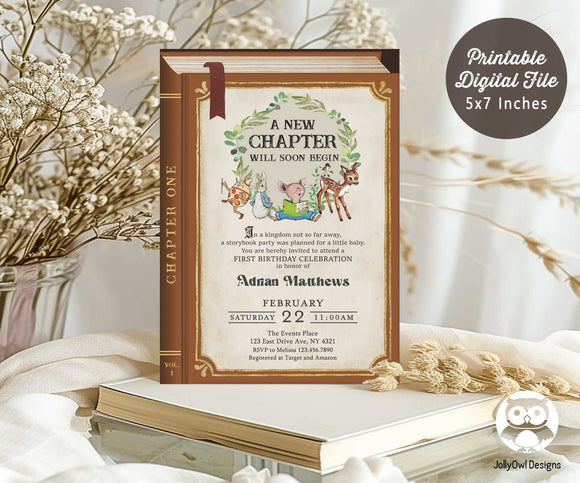 Classic Storybook Themed Birthday Party Invitation - A New Chapter Will Soon Begin