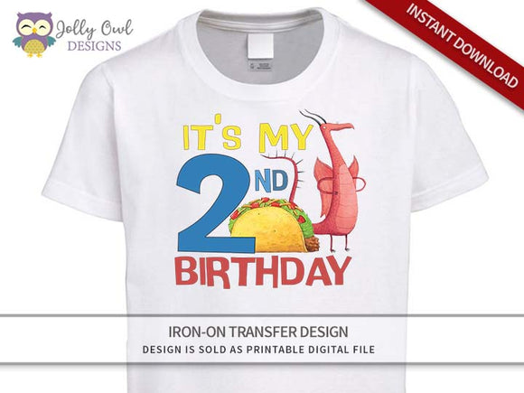 DRAGONS LOVE TACOS Iron On Transfer Design-2nd Birthday Shirt