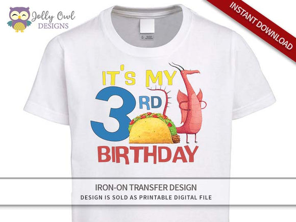 DRAGONS LOVE TACOS Iron On Transfer Design-3rd Birthday Shirt