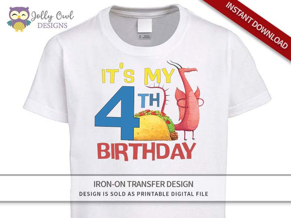 DRAGONS LOVE TACOS Iron On Transfer Design-4th Birthday Shirt