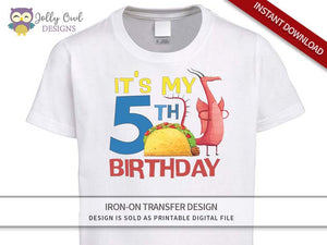 DRAGONS LOVE TACOS Iron On Transfer Design-5th Birthday Shirt