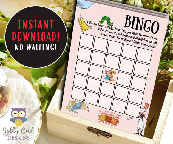 Book Themed Baby Shower BINGO Game Card