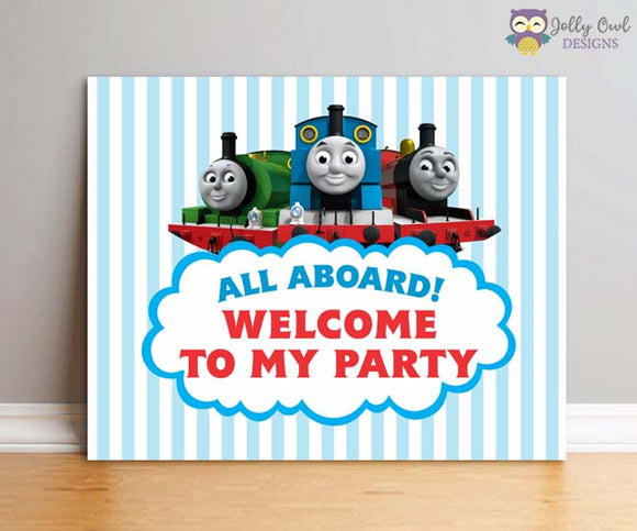 Thomas The Train Birthday Party Sign - All Aboard Welcome Sign