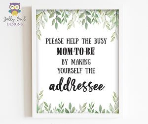 Botanical Greenery Baby Shower Party Sign - Mom To Be Addressee