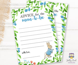 Peter Rabbit Themed Baby Shower Game Card Advice for the Mom To Be