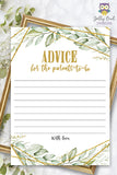Gold Geometric Botanical Greenery Baby Shower Game - Advice for the New Parents