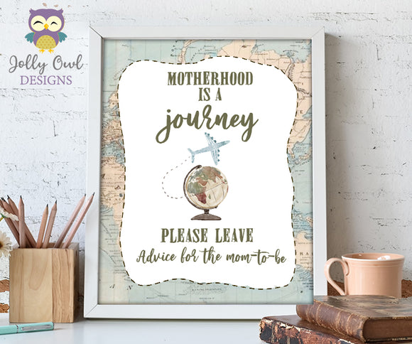 Advice for the Mom To Be Table Sign - Printable Signage for Vintage Travel Theme Baby Shower