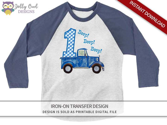 Little Blue Truck Iron On Transfer Shirt Design 1st Birthday / Age 1