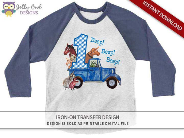 Little Blue Truck Iron On Transfer Shirt Design for Birthday Shirt Jolly Owl Designs