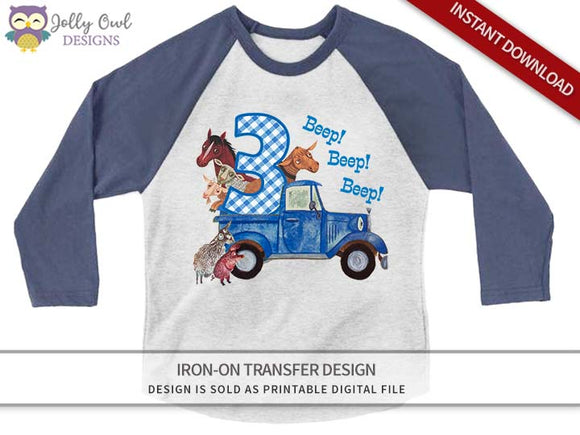 Little Blue Truck Iron On Transfer Shirt Design for 3rd Birthday