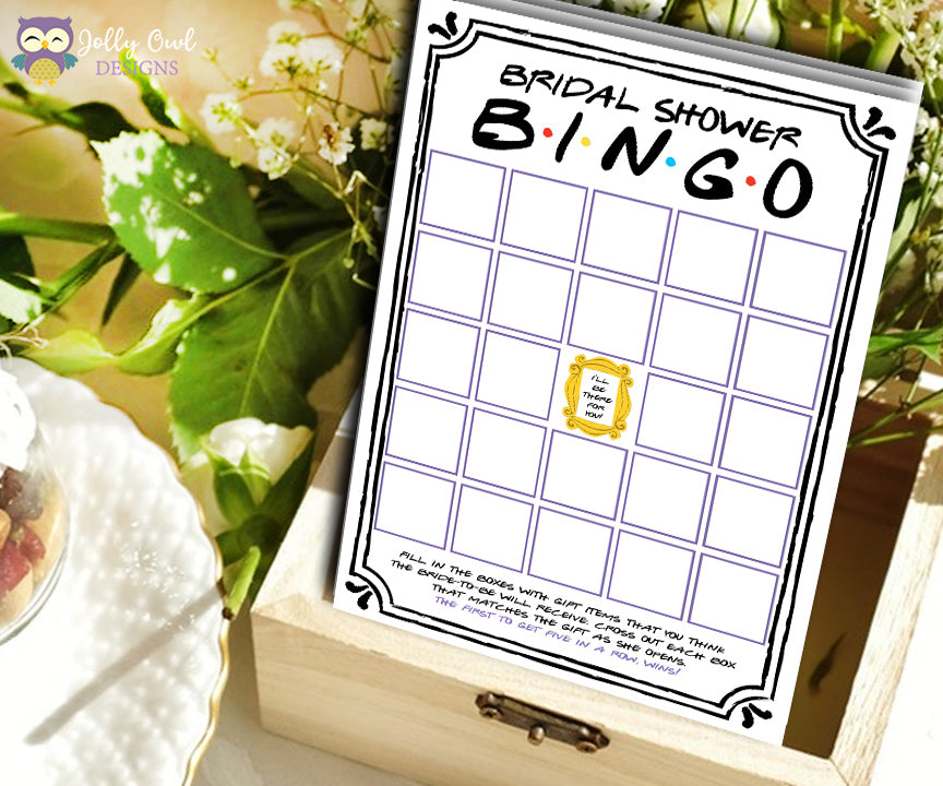 Friends TV Show Bridal Shower - BINGO game – Jolly Owl Designs friends-tv-show-bridal-shower-bingo-game-jolly-owl-designs