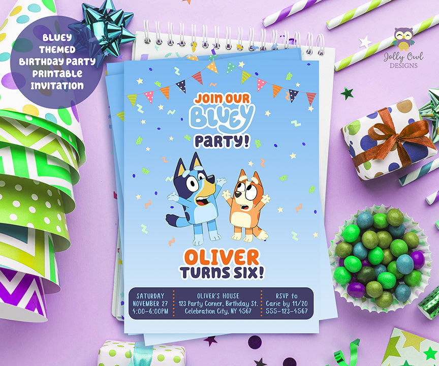 BLUEY Themed Birthday Party Invitation-Digital Printable – Jolly Owl Designs for Free Printable Bluey Birthday Invitation
