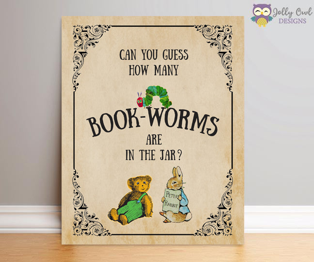 Book Themed Baby Shower Sign - Can You Guess How Many Bookworms Are In ...