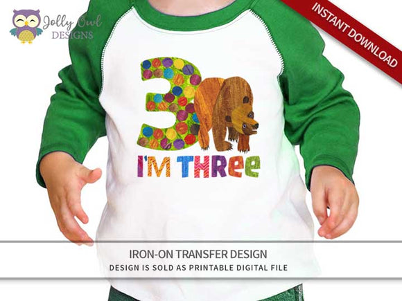 Brown Bear, Brown Bear, What Do You See? Iron On Transfer Design 3rd Birthday Shirt