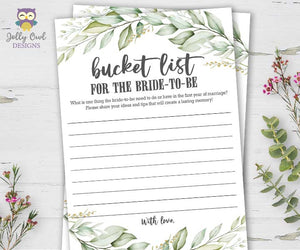 Botanical Greenery Bridal Shower Game - Bridal Bucket List