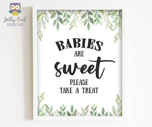 Botanical Greenery Baby Shower Party Sign - Babies Are Sweet