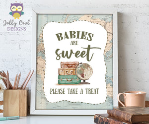 Babies Are Sweet Please Take A Treat Table Sign - Printable Signage for Vintage Travel Theme Baby Shower