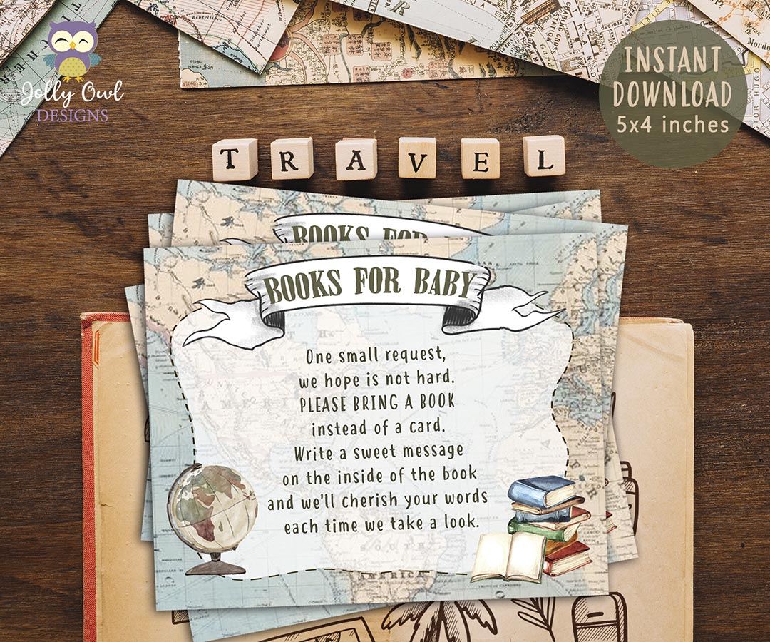 Bring A Book or Book Request Insert Card-Vintage Travel Theme Baby Sho ...