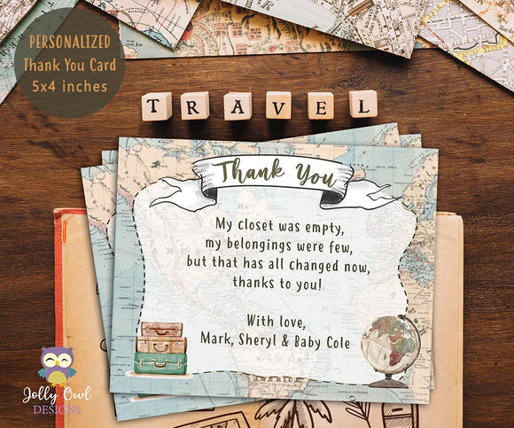 Thank You Card-Vintage Travel Theme Baby Shower