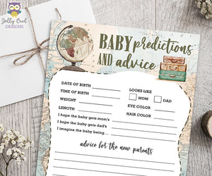 Baby Predictions and Advice for Travel Themed Baby Shower Game Activity