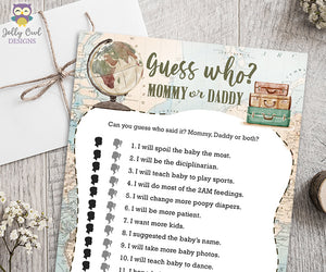 Guess Who Said It? Mommy Or Daddy - Travel Themed Baby Shower Game