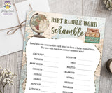 Baby Babble Word Scramble - Travel Themed Baby Shower Game Card
