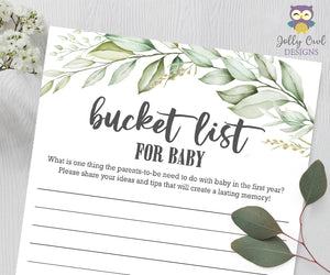 Botanical Greenery Baby Shower Game - Baby Bucket List