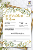 Gold Geometric Botanical Greenery Baby Shower Game - Baby Predictions and Advice
