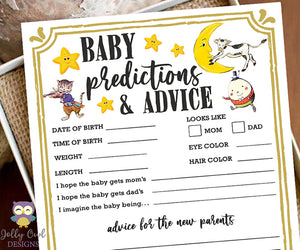 Baby Predictions and Advice Baby Shower Game Activity - Nursery Rhyme Book Theme